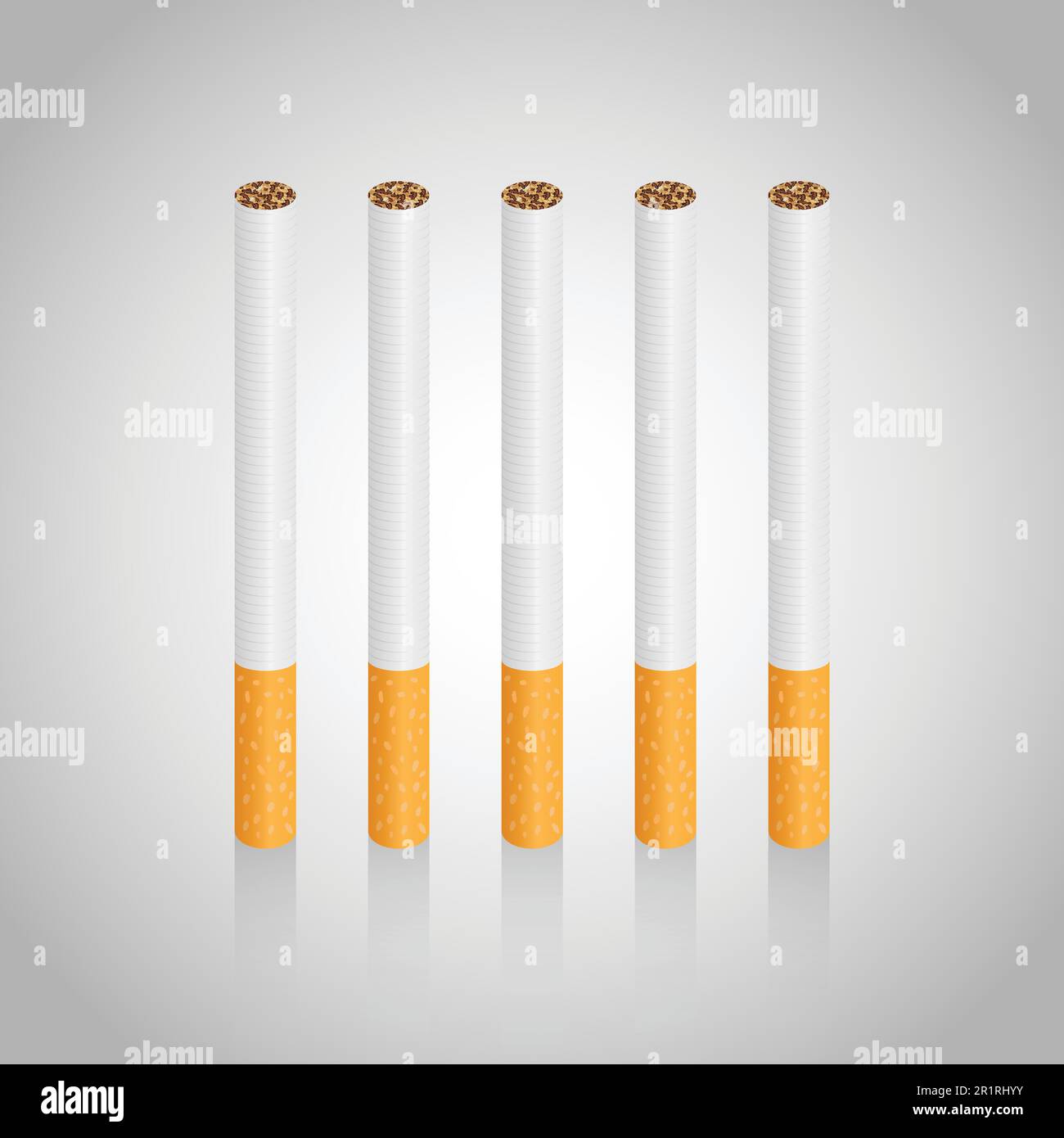 Zigaretten auf grauem Hintergrund. Realistische Zigaretten mit leichtem Schatten in der Vektordarstellung. Stock Vektor
