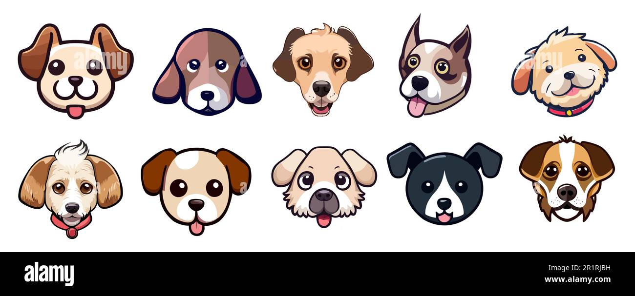 Satz Köpfe verschiedener Rassen von Hunden. Stock Vektor