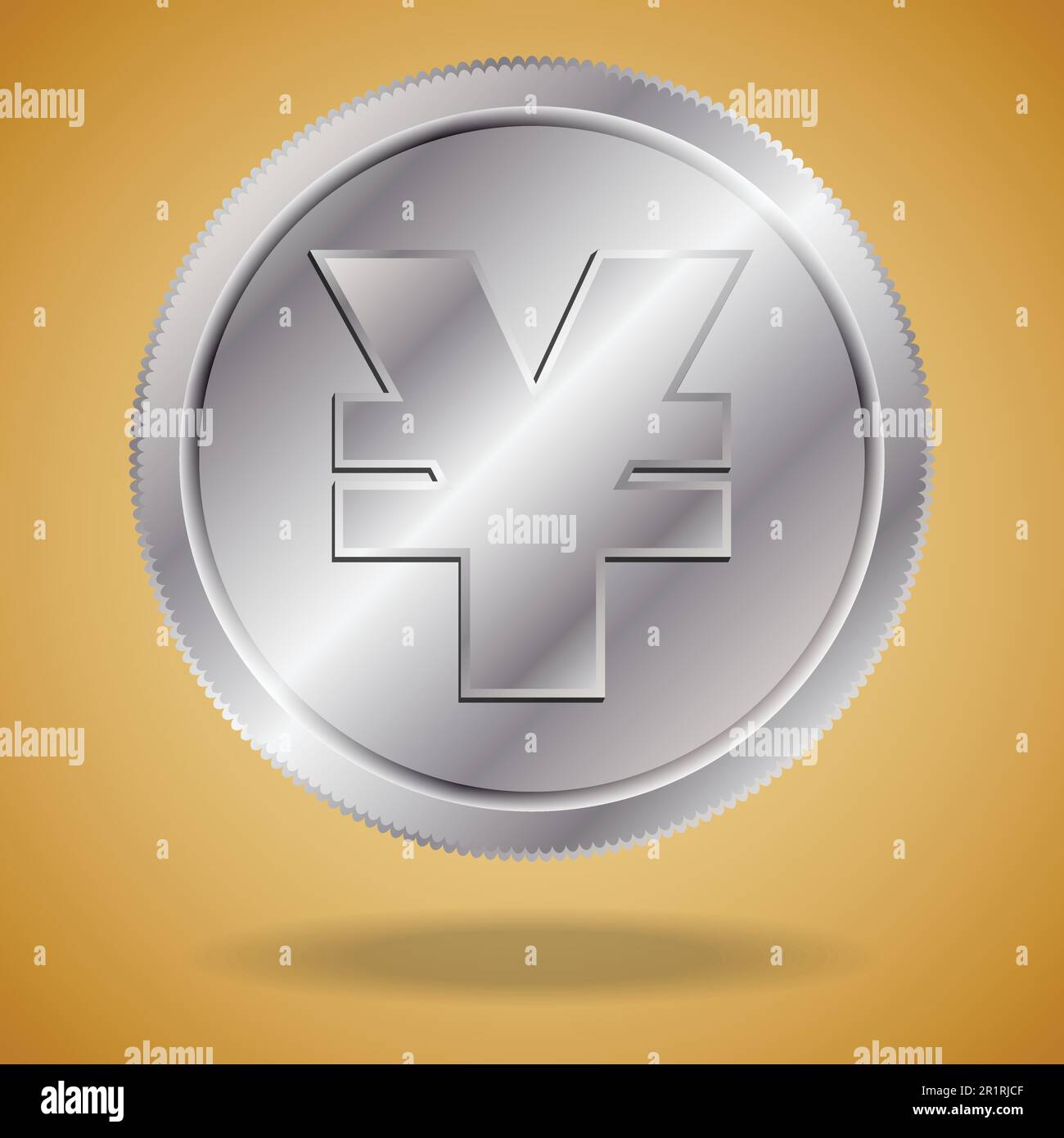 Modernes Konzept mit chinesischer Münze. Silberner chinesischer Yuan mit Schatten auf goldenem Hintergrund. Stock Vektor