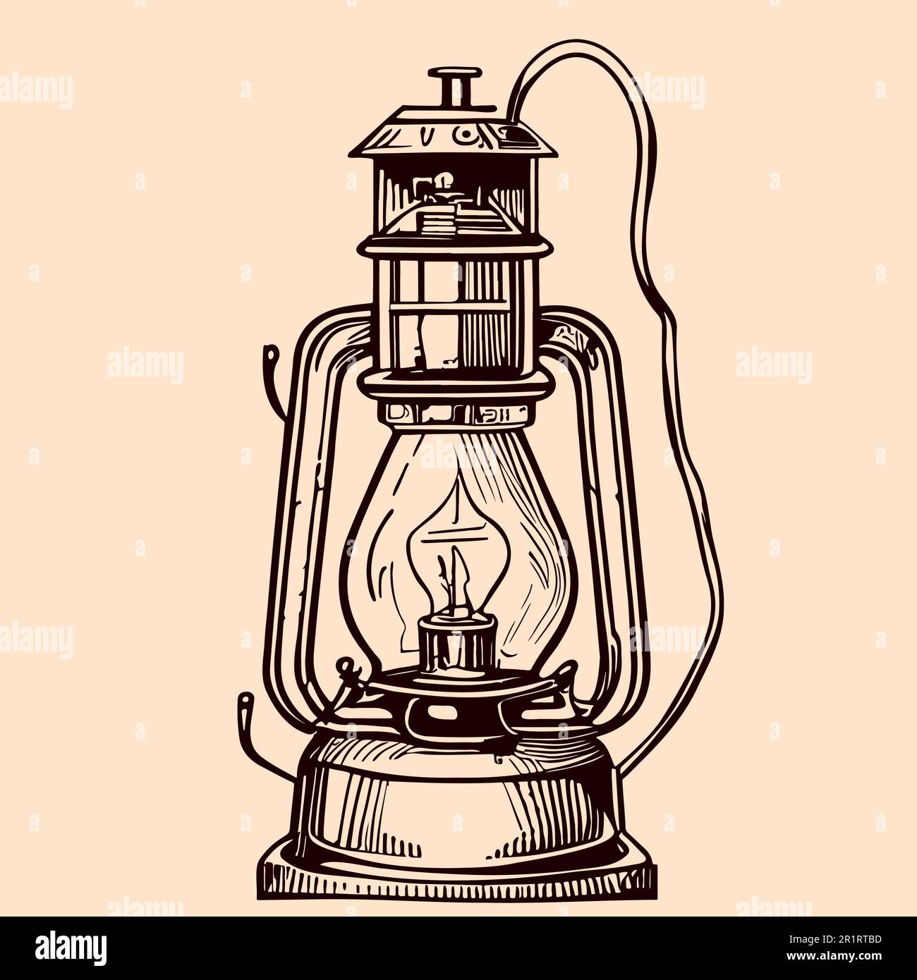 Von Hand gezeichnete Zeichnung einer Kerosinlampe im Retro-Stil in einer Doodle-Illustration Stock Vektor