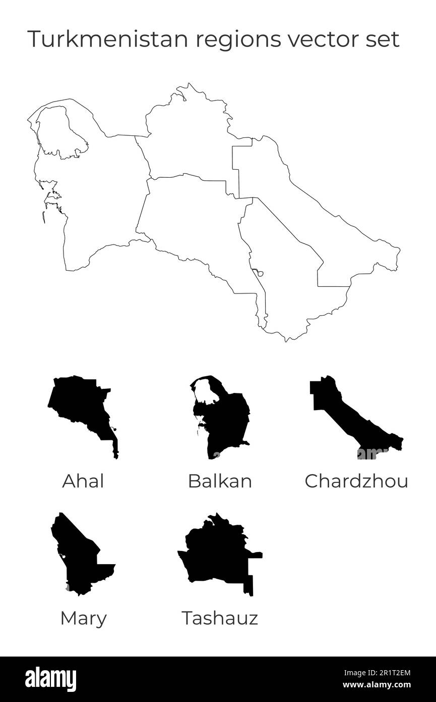 Turkmenistan Karte mit Formen von Regionen. Leere Vektorkarte des Landes mit Regionen. Grenzen des Landes für Ihre Infografik. Stock Vektor