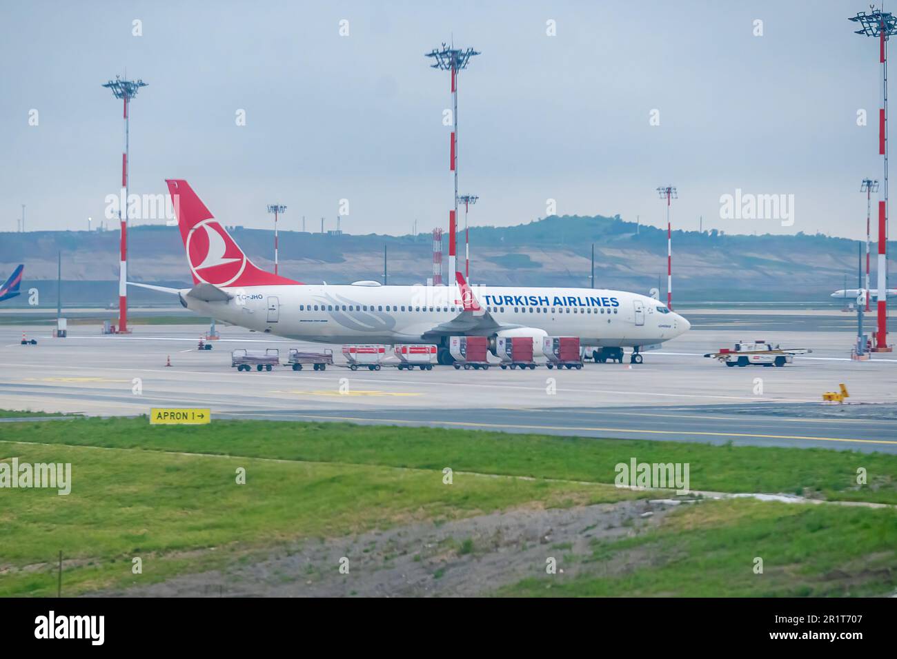 Flugzeuge der Turkish Airlines haben an den Toren angedockt, neuer Flughafen Istanbul, Istanbul, Türkei Stockfoto