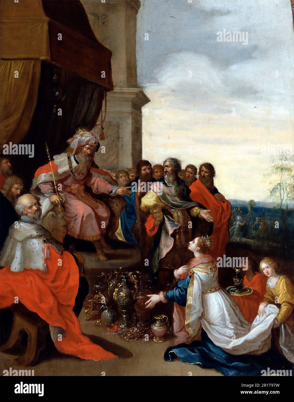 König Salomon erhält die Königin von Sheba von Frans Francken dem Ältesten (1581-1642), Öl im Panel, c. 1620-29 Stockfoto