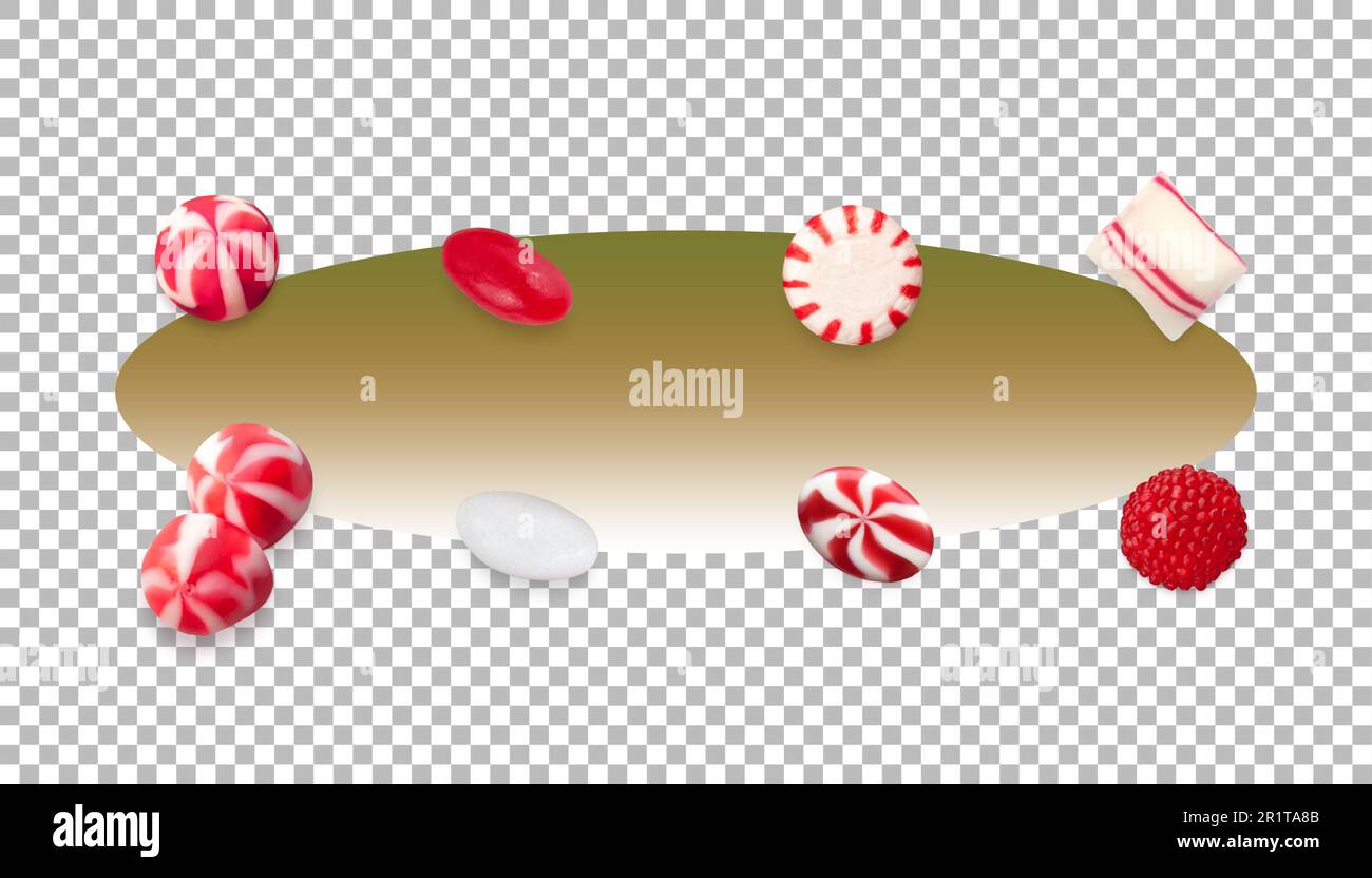 Verschiedene Süßigkeiten für Geschenke an Kinder isoliert auf Transparent. Stockfoto