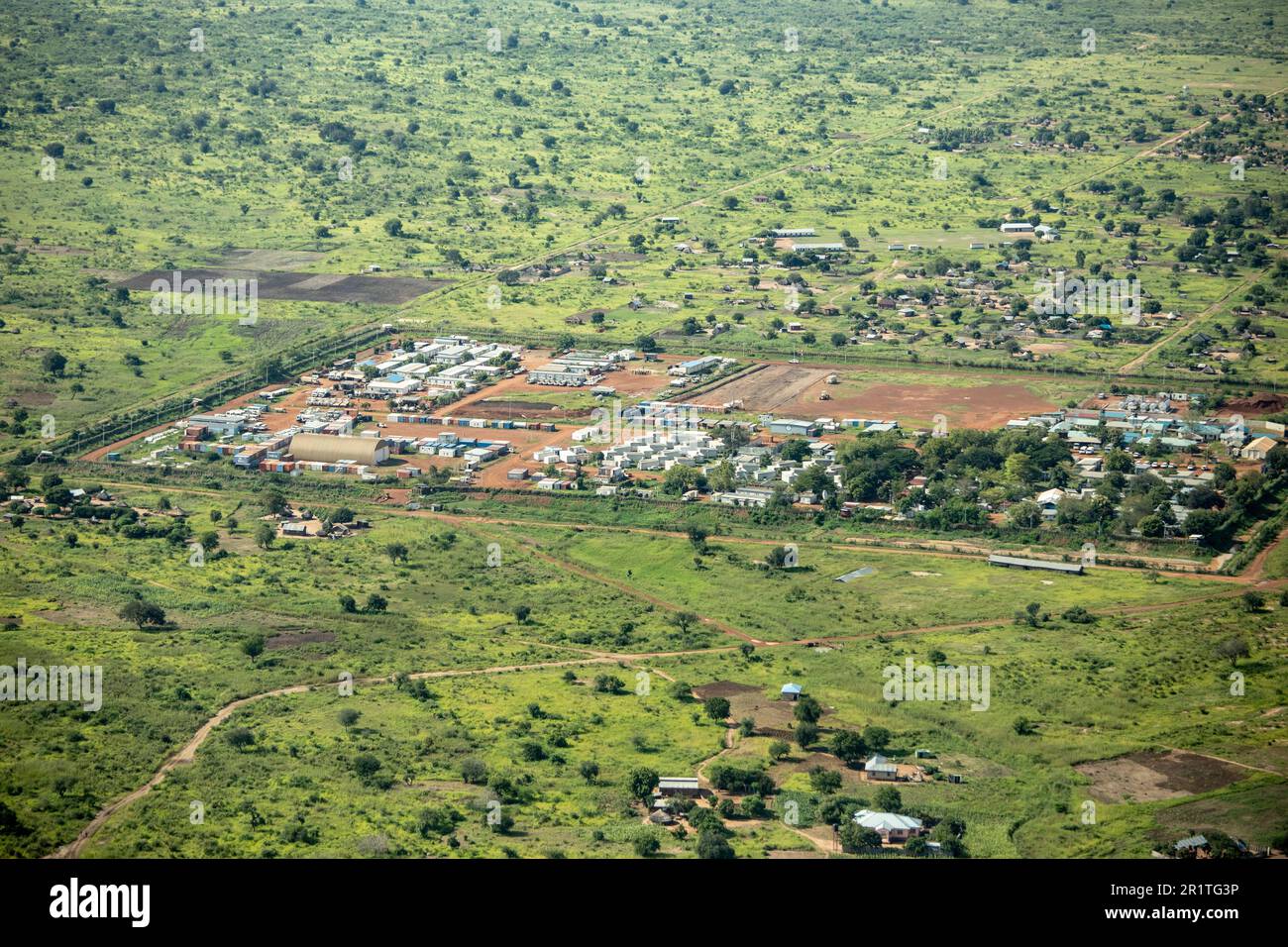 Luftaufnahme einer Friedensbasis der Vereinten Nationen in der Nähe von Torit, Südsudan Stockfoto