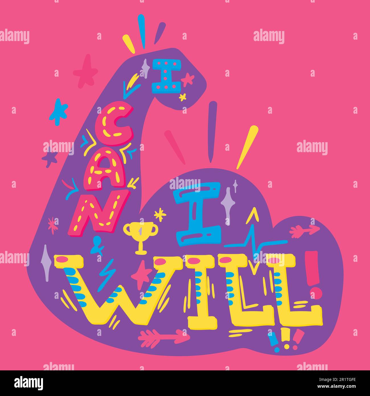 Ich kann handgezeichnete Buchstaben machen. Sportmotivation. Bizepsdarstellung. Inspirierendes Poster Stock Vektor