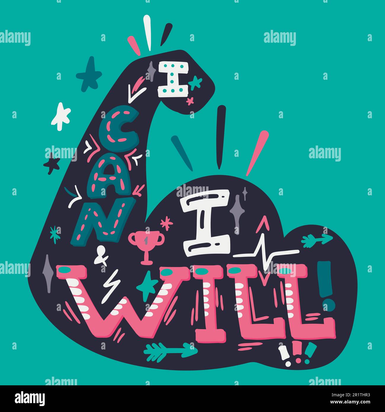 Ich kann handgezeichnete Buchstaben machen. Sportmotivation. Bizepsdarstellung. Inspirierendes Poster Stock Vektor