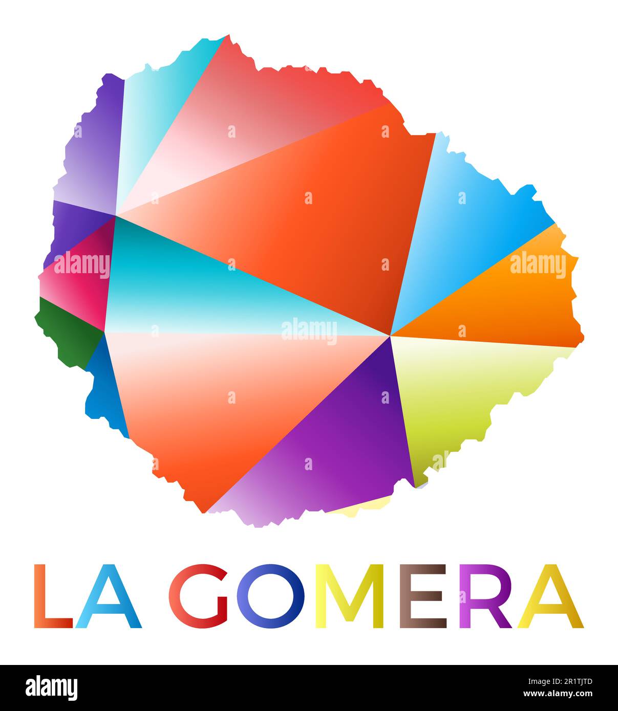 Leuchtende La Gomera-Form. Mehrfarbiges, geometrisches Insellogo. Modernes, trendiges Design. Leistungsstarke Vektordarstellung. Stock Vektor