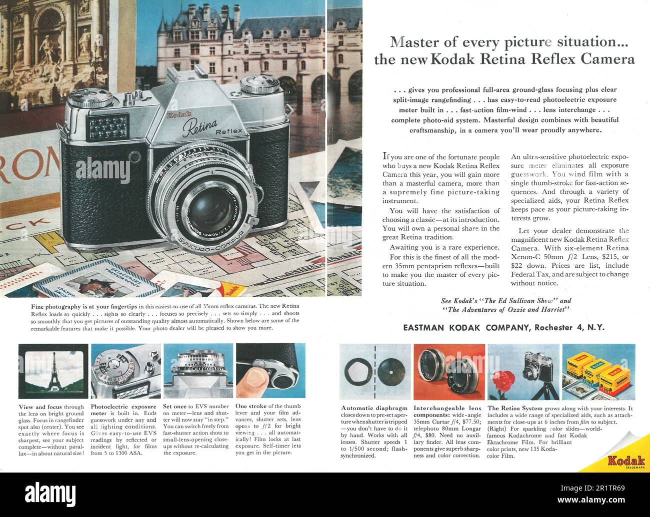 Kodak Retina Reflex Camera Werbespot in einem Magazin in NatGeo, Juli 1958 Stockfoto