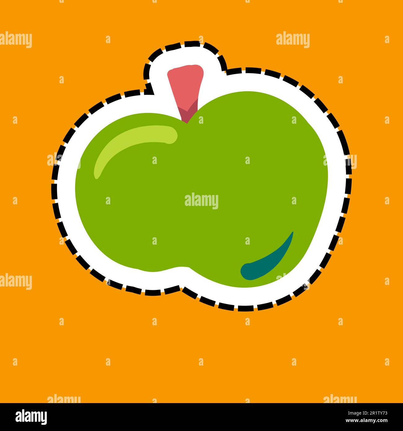 Apfel-Flachvektordarstellung. Cartoon-Clipart aus frischen Früchten, Streifen isoliert auf orangefarbenem Hintergrund Stock Vektor
