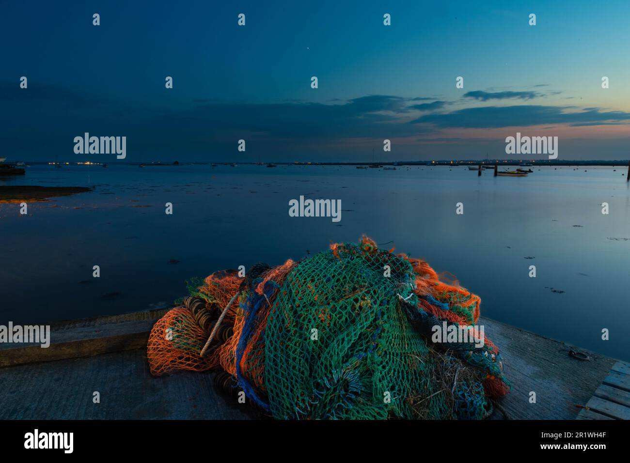 Fischernetze auf Mersea Island Essex Stockfoto