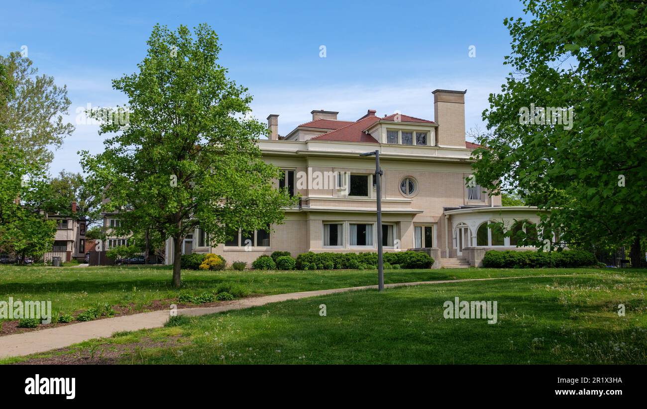 Angenehmes Haus, George Washington Maher Architekt. Mills Park in Oak Park, Illinois. Im Besitz des Park District of Oak Park. Stockfoto