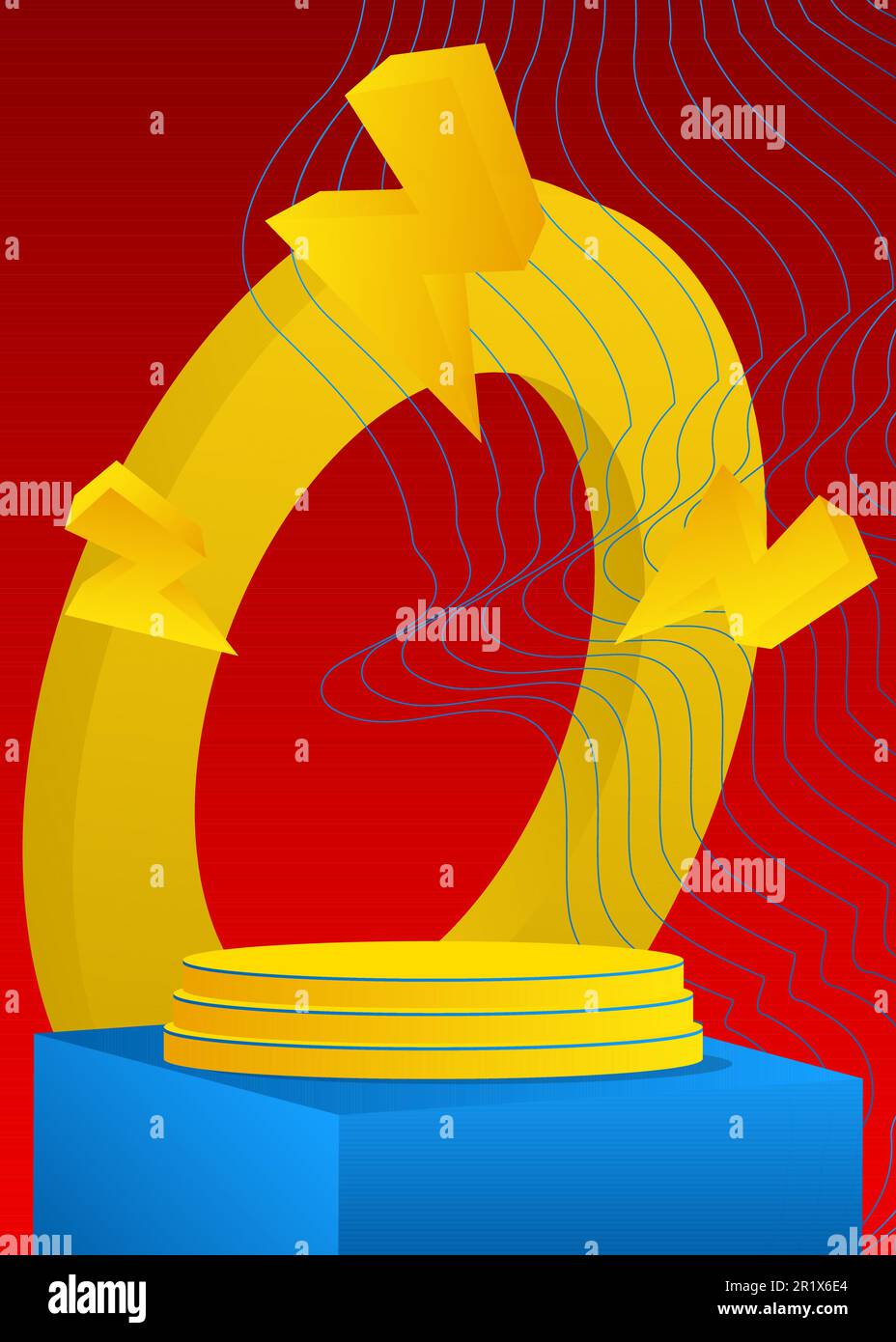 Blaues, rotes und gelbes Produktdisplay. Podium für Modellzylinder. Realistische Präsentation für die Präsentation. Abstrakte geometrische Mindestformen. Ve Stock Vektor Blaues, rotes und gelbes Produktdisplay. Podium für Modellzylinder. Realistische Präsentation für die Präsentation. Abstrakte geometrische Mindestformen. Ve Stock Vektor