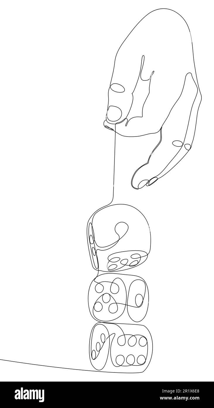 Eine durchgehende Handlinie mit Würfel. Vektorkonzept zur Darstellung dünner Linien. Kontur Zeichnen kreativer Ideen. Stock Vektor