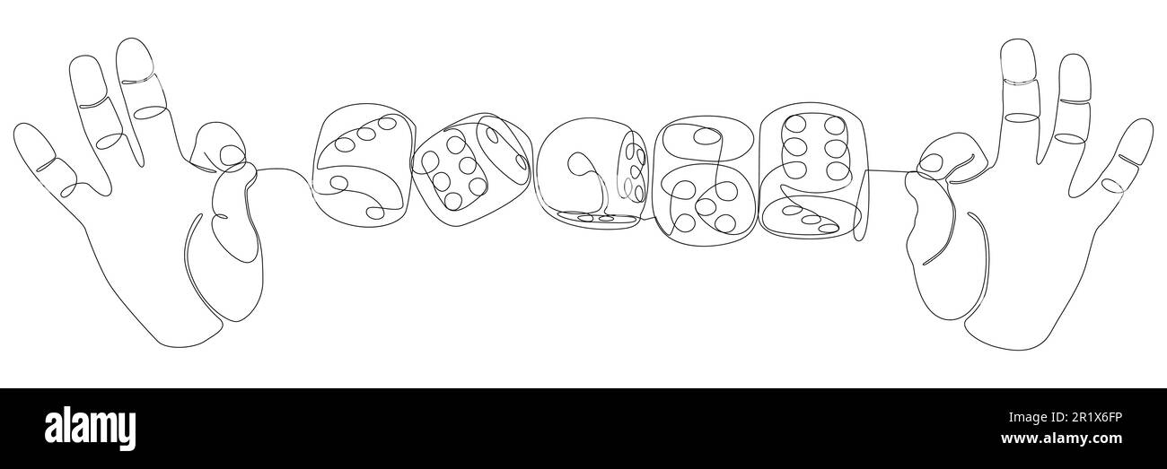 Eine durchgehende Handlinie mit Würfel. Vektorkonzept zur Darstellung dünner Linien. Kontur Zeichnen kreativer Ideen. Stock Vektor