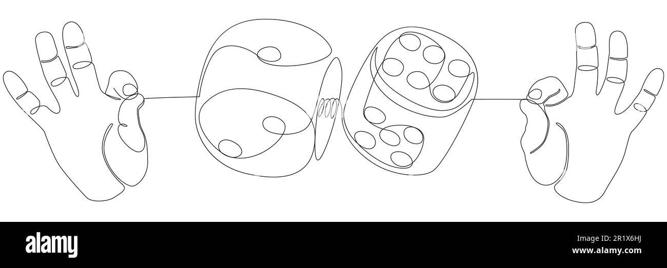 Eine durchgehende Handlinie mit Würfel. Vektorkonzept zur Darstellung dünner Linien. Kontur Zeichnen kreativer Ideen. Stock Vektor
