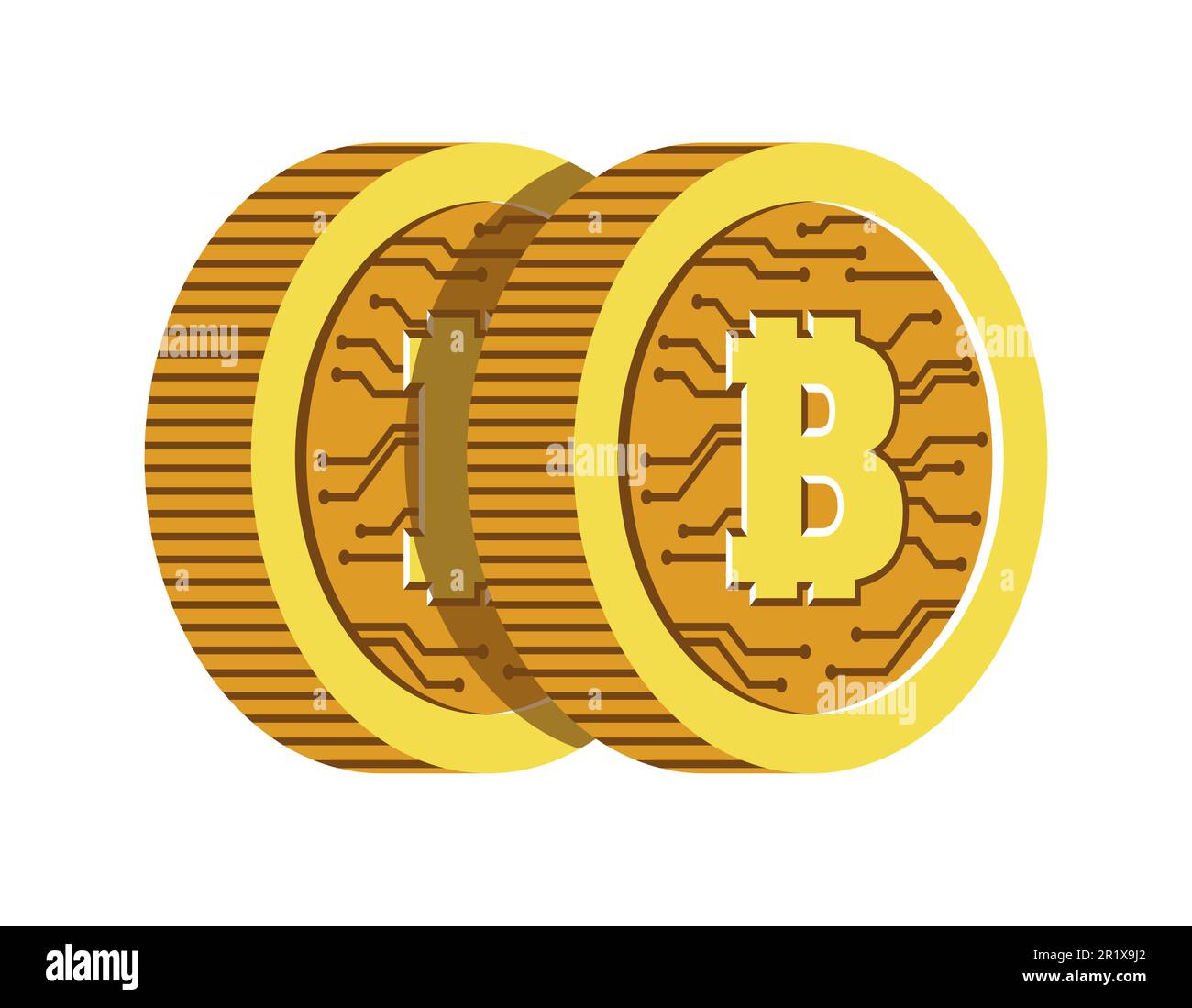 Virtuelle Währung, Bitcoins oder Kryptowährung, Blockchain-Technologie, isoliertes Symbol Stock Vektor