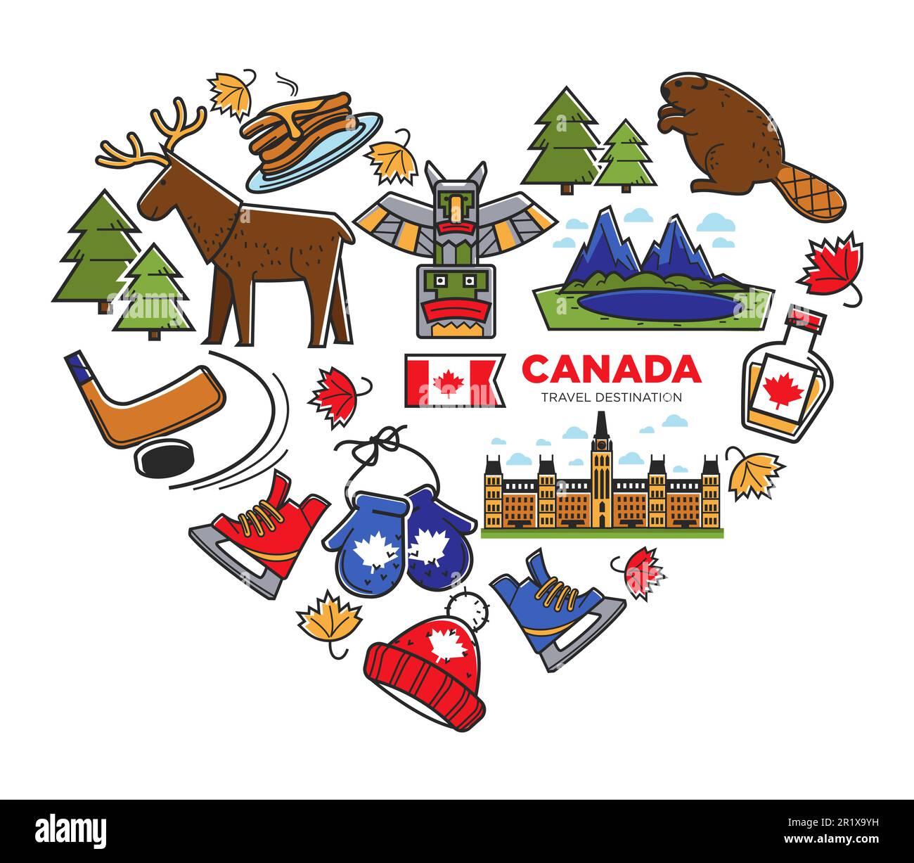 Reiseziel Kanada, nationale Symbole Kanadas, Reisen und Tourismus Stock Vektor