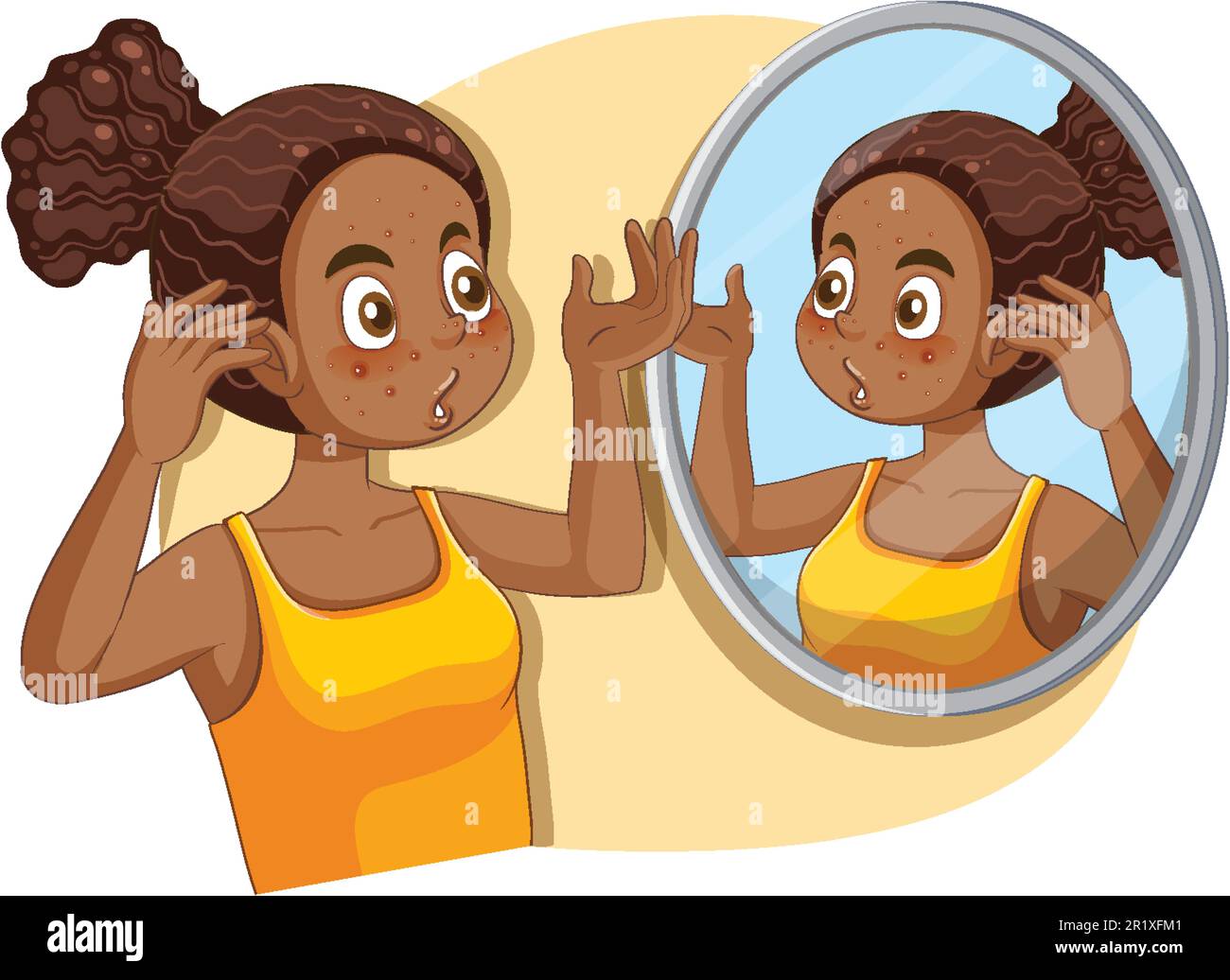Teenager Mädchen mit Akne Problem, ihre Haut im Spiegel zu untersuchen Illustration Stock Vektor