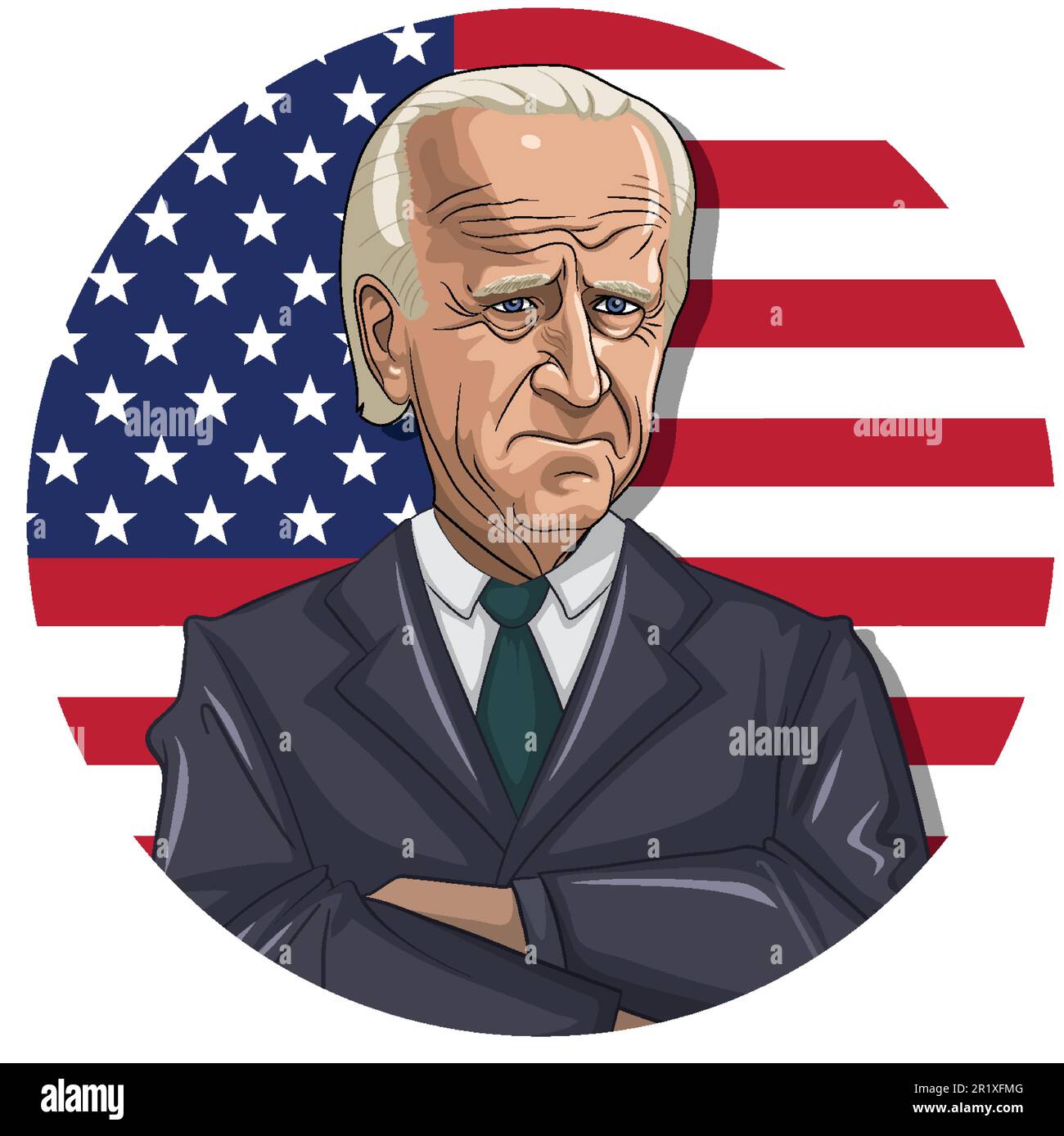 Joe Biden, amerikanischer Politiker, mit einer Zeichentrickfigur mit amerikanischer Flagge Stock Vektor