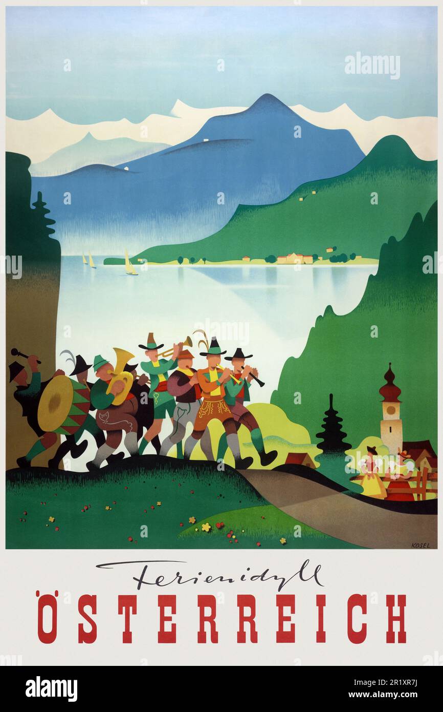 Ferienidyll Österreich von Hermann Kosel (1896-1983). Poster 1950 in Österreich veröffentlicht. Stockfoto