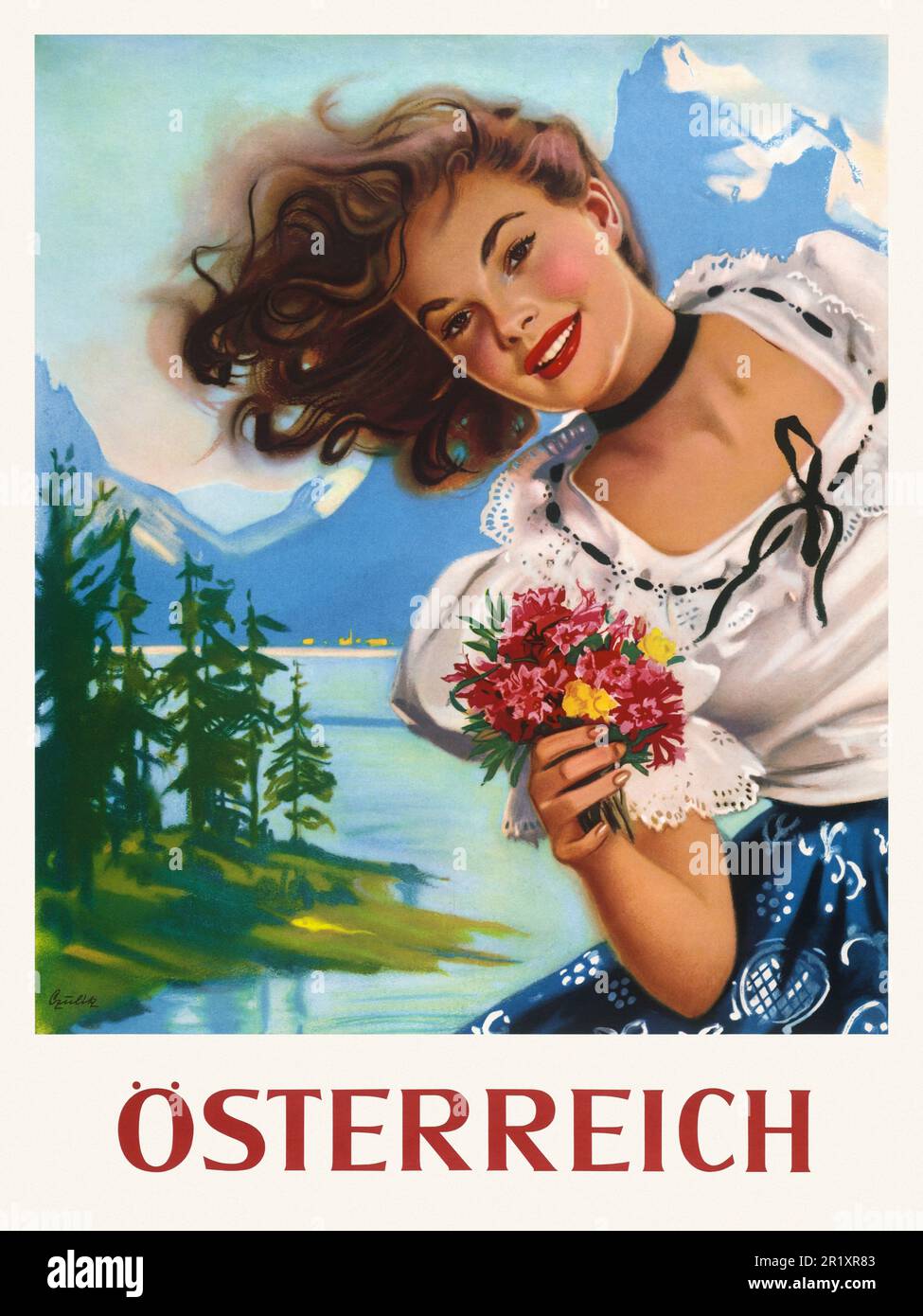 Österreich von Else Czulik (1898-1977). Poster 1952 in Österreich veröffentlicht. Stockfoto