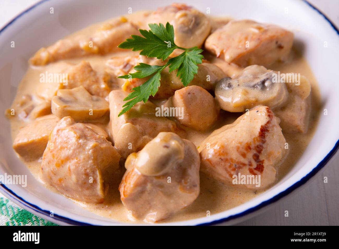 Fleisch mit Strogonoff-Sauce. Traditionelles russisches Rezept. Stockfoto