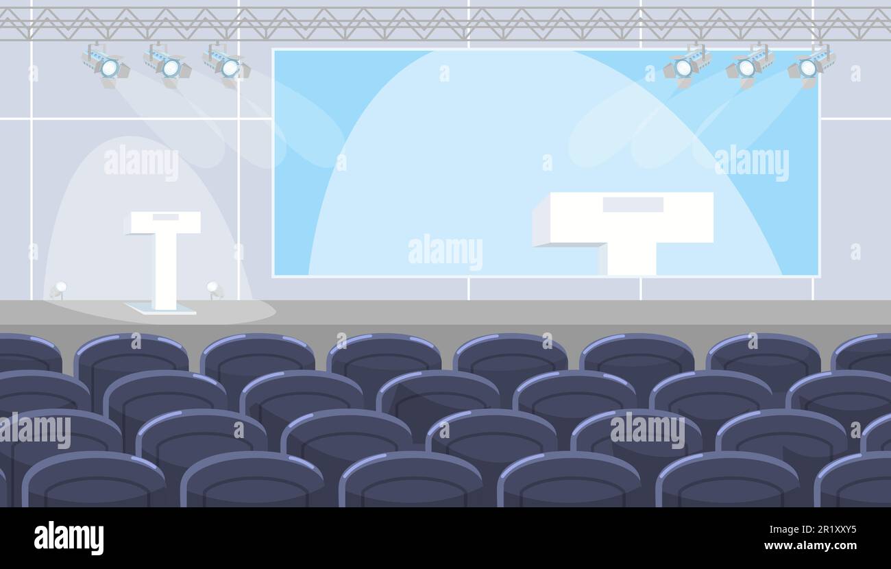 Leerer Konferenzsaal mit Bühne und Sitzplätzen für Gäste, Vektordarstellung Stock Vektor
