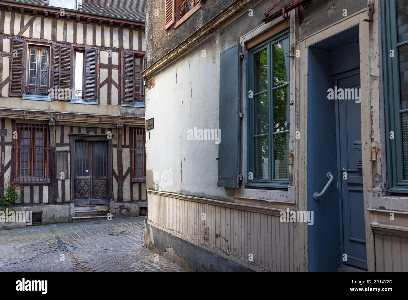 Fachwerkhäuser im Stadtzentrum von Troyes, Frankreich Stockfoto