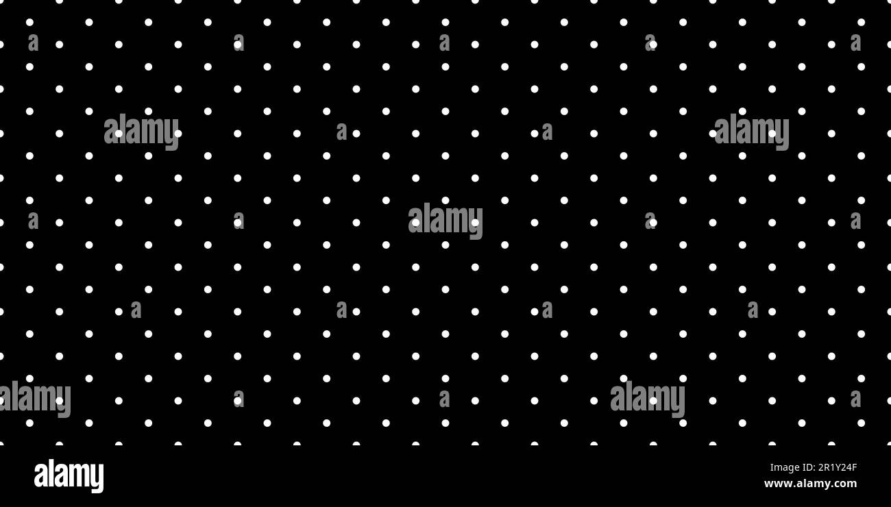Weiße Poka-Punkte auf schwarzem, nahtlosem Muster. Abstrakter grafischer Vektorhintergrund mit Polkreisen. Lustige Tapete mit einfarbigen Konfetti. Modus Stock Vektor