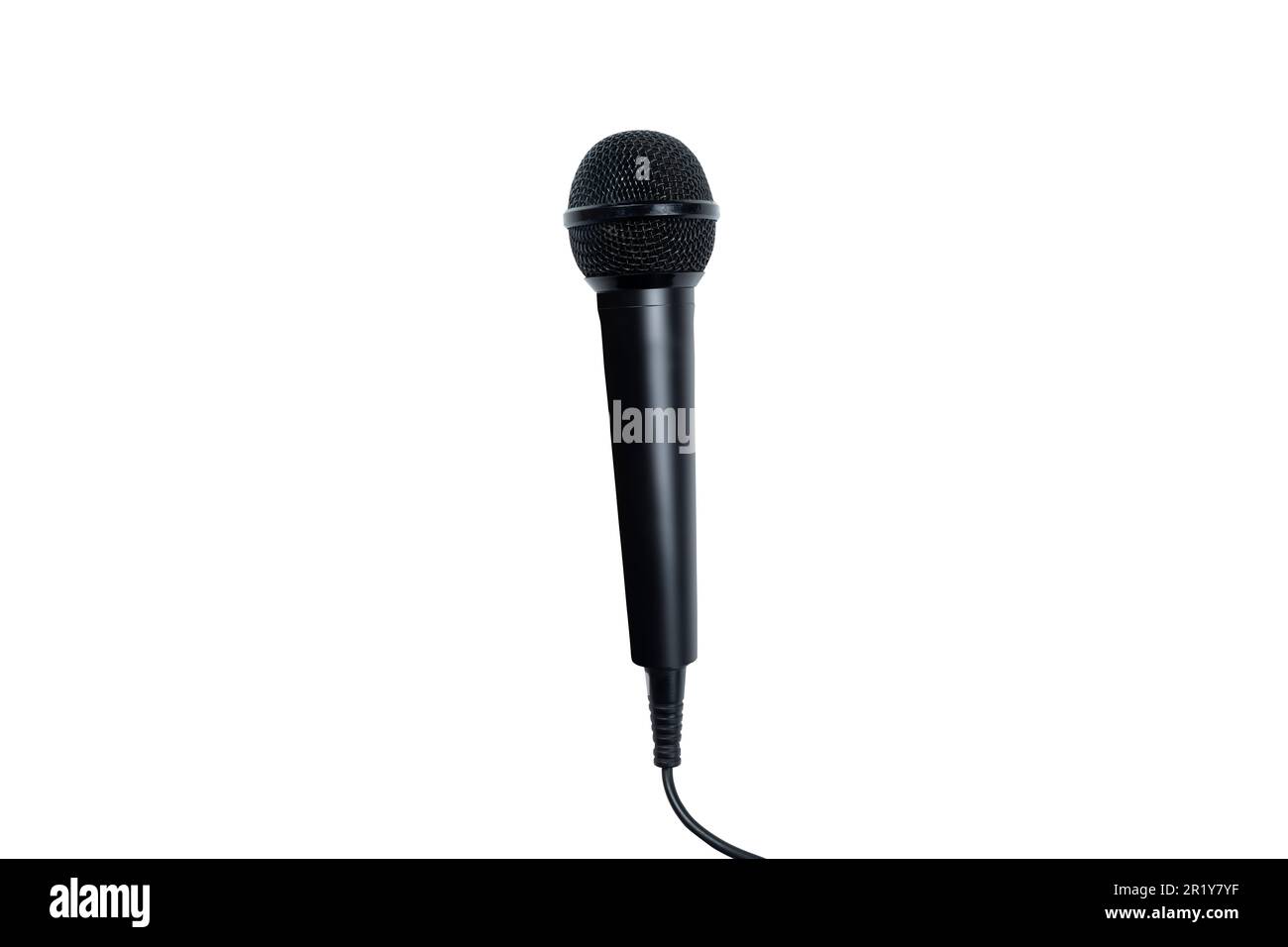 Schwarzes Mikrofon isoliert auf weißem Hintergrund Stockfoto