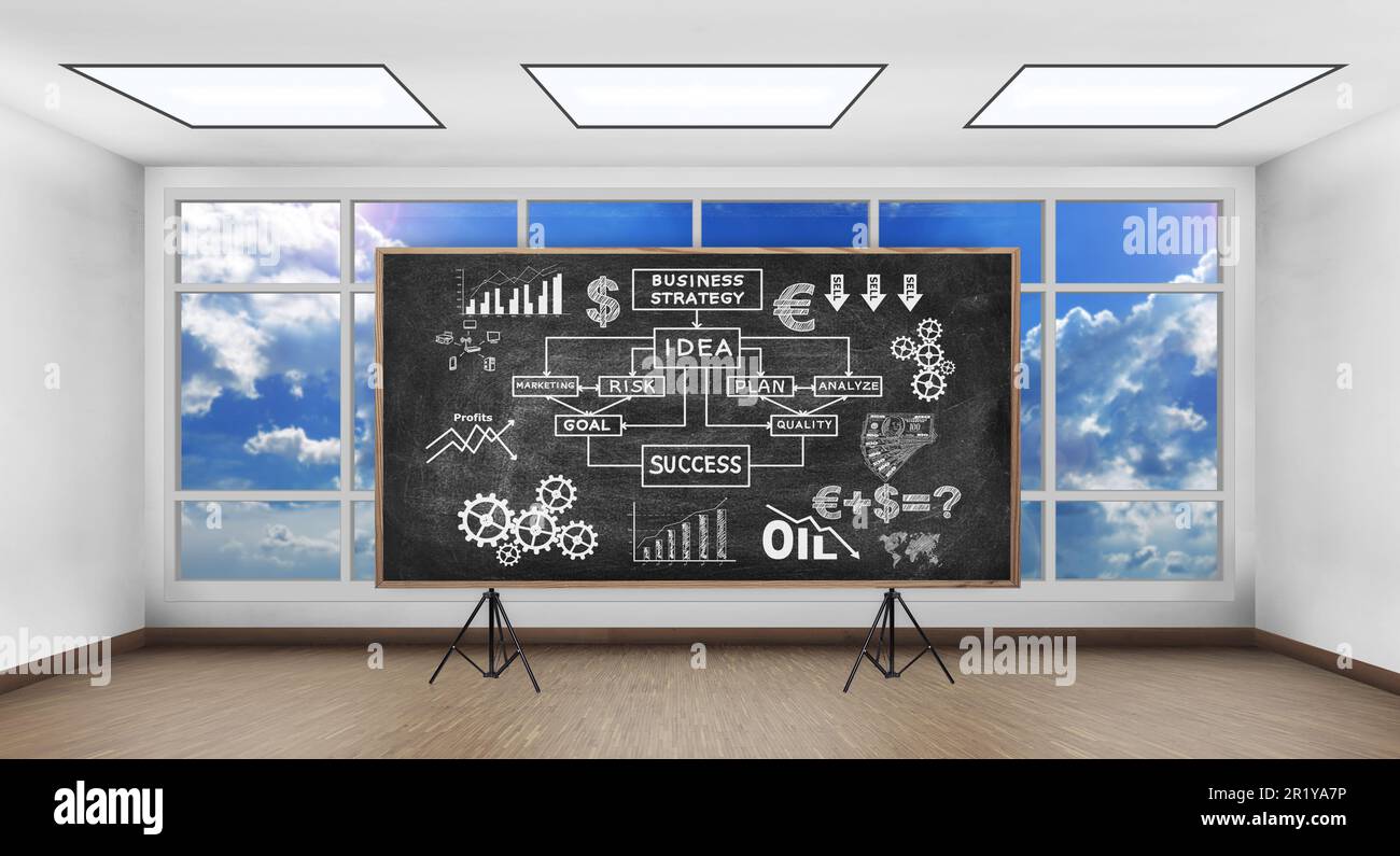 Kreidetafel mit Geschäftskonzept zum Zeichnen im weißen Raum Stockfoto