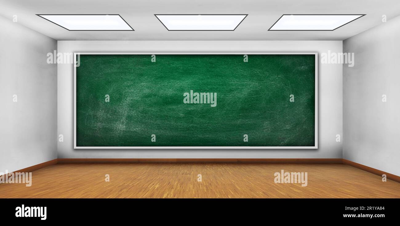 Leere grüne Kreidetafel im weißen Klassenzimmer Stockfoto
