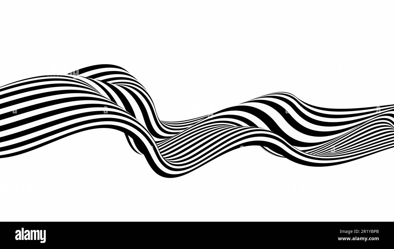 Abstrakter Wellenhintergrund, schwarz-weiß, geschwungene Streifen oder Linien. Optische Kunst. Stock Vektor