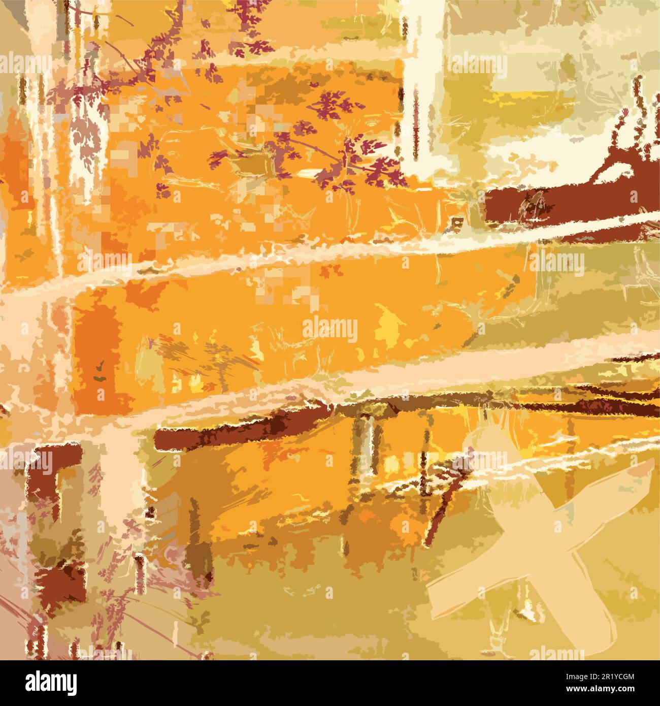 Moderne Abstrakte Kunst - Vektordarstellung Aus Digital Contemporary Painting Square Farbenfrohe Komposition Orange Farben Stock Vektor