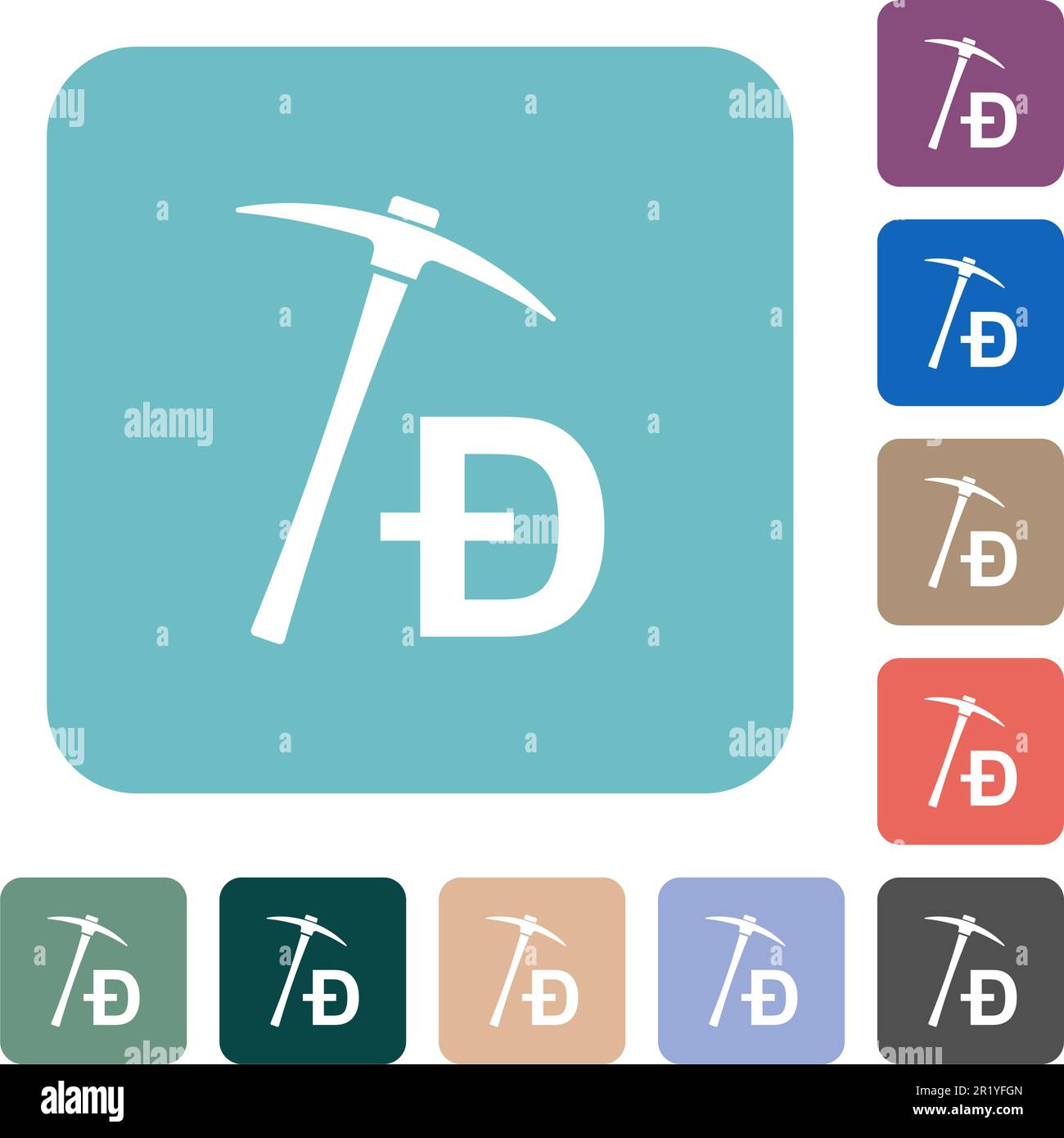 Kryptowährungsabbau mit weißen, flachen Symbolen auf farbigen, quadratischen Hintergründen Stock Vektor