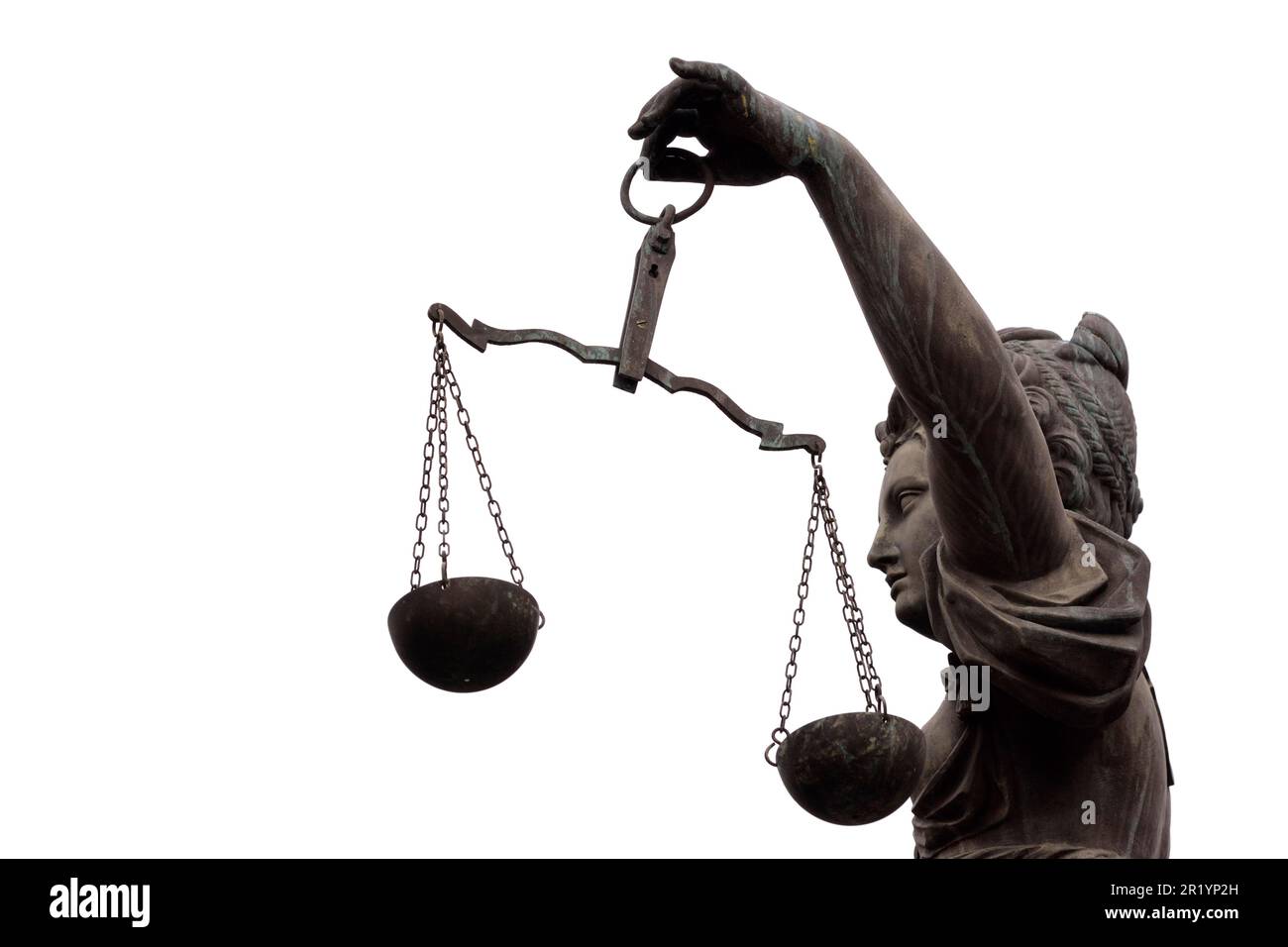 Justitia (Lady Justice) Skulptur auf dem Roemerberger Platz in Frankfurt, erbaut 1887, Innenstadt, Frankfurt am Main, Hessen, Deutschland Stockfoto