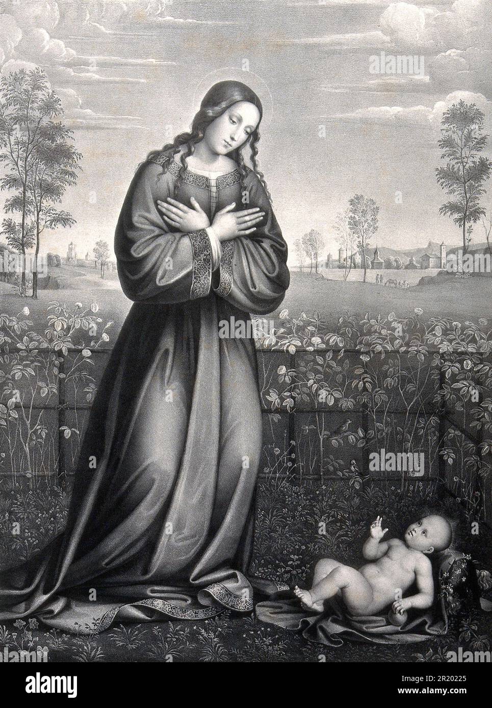 Die Heilige Maria, die Jungfrau Maria, mit dem Christuskind, Historische, digital restaurierte Reproduktion eines Originals aus der Zeit / die Heilige Maria, Jungfrau Maria, mit dem Christuskind, Historisch, digitale Restaurierte Reproduktion einer Vorlage aus der damaligen Zeit Stockfoto