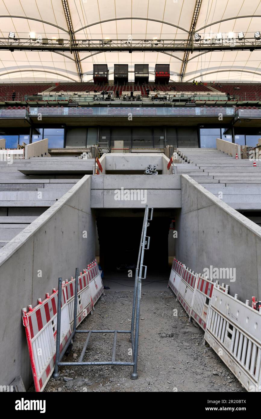 Spielertunnel, VfB Stuttgart, Hauptstand, Baustelle Mercedes-Benz Arena, Stuttgart, Baden-Württemberg, Deutschland Stockfoto