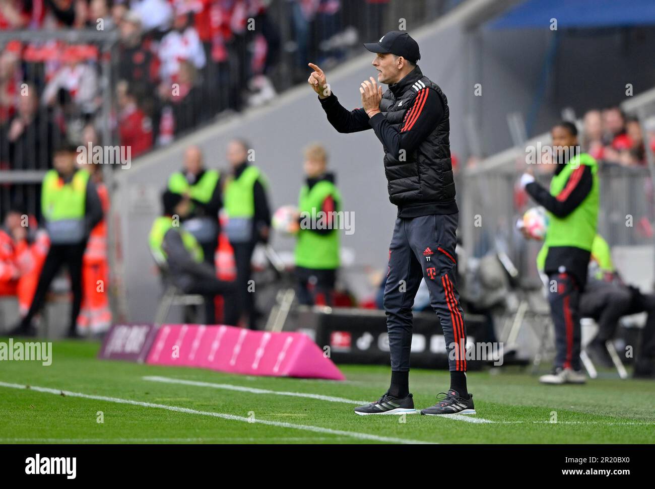 Coach Thomas Tuchel FC Bayern München FCB an der Seitenlinie, Gesten, Allianz Arena, München, Bayern, Deutschland Stockfoto