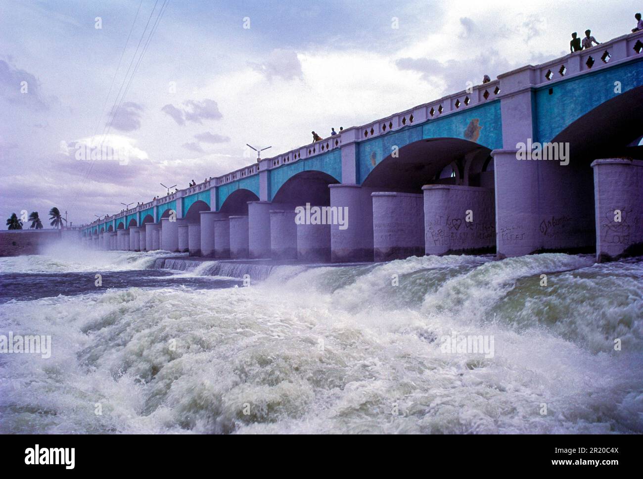 Kallanai Dam Grand Anicut ist der viertälteste Damm der Welt. Es dient immer noch den Menschen von Tamil Nadu, Südindien, Indien, Asien. Der Damm war es Stockfoto