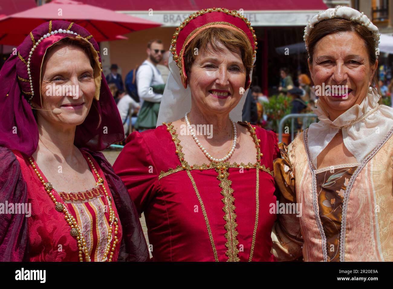 LYON, FRANKREICH, 14. Mai 2023 : Porträt während des Renaissance Festivals, das in den Straßen der historischen Stadt mit Kostümparade stattfindet, Stockfoto