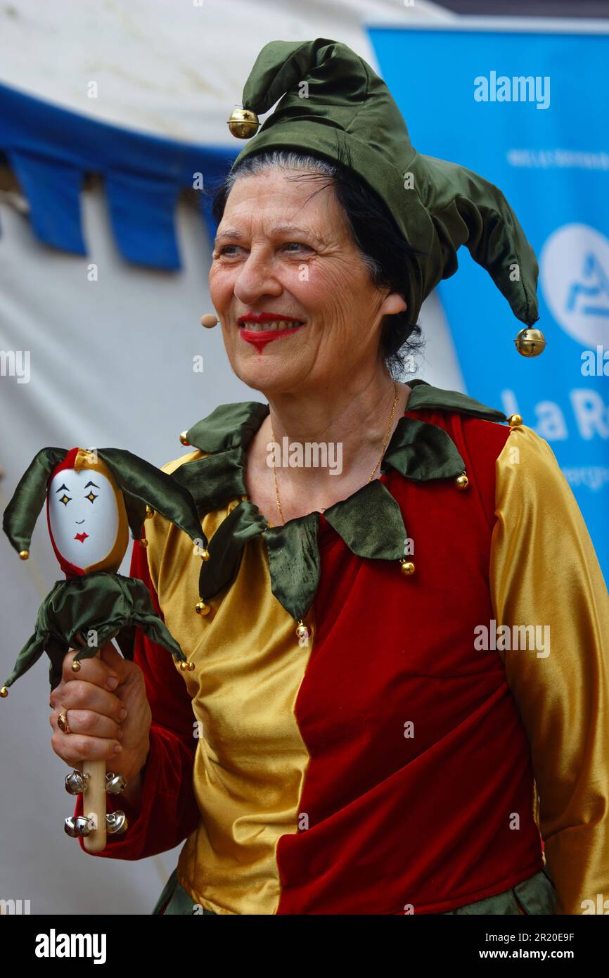 LYON, FRANKREICH, 14. Mai 2023 : Porträt während des Renaissance Festivals, das in den Straßen der historischen Stadt mit Kostümparade stattfindet, Stockfoto