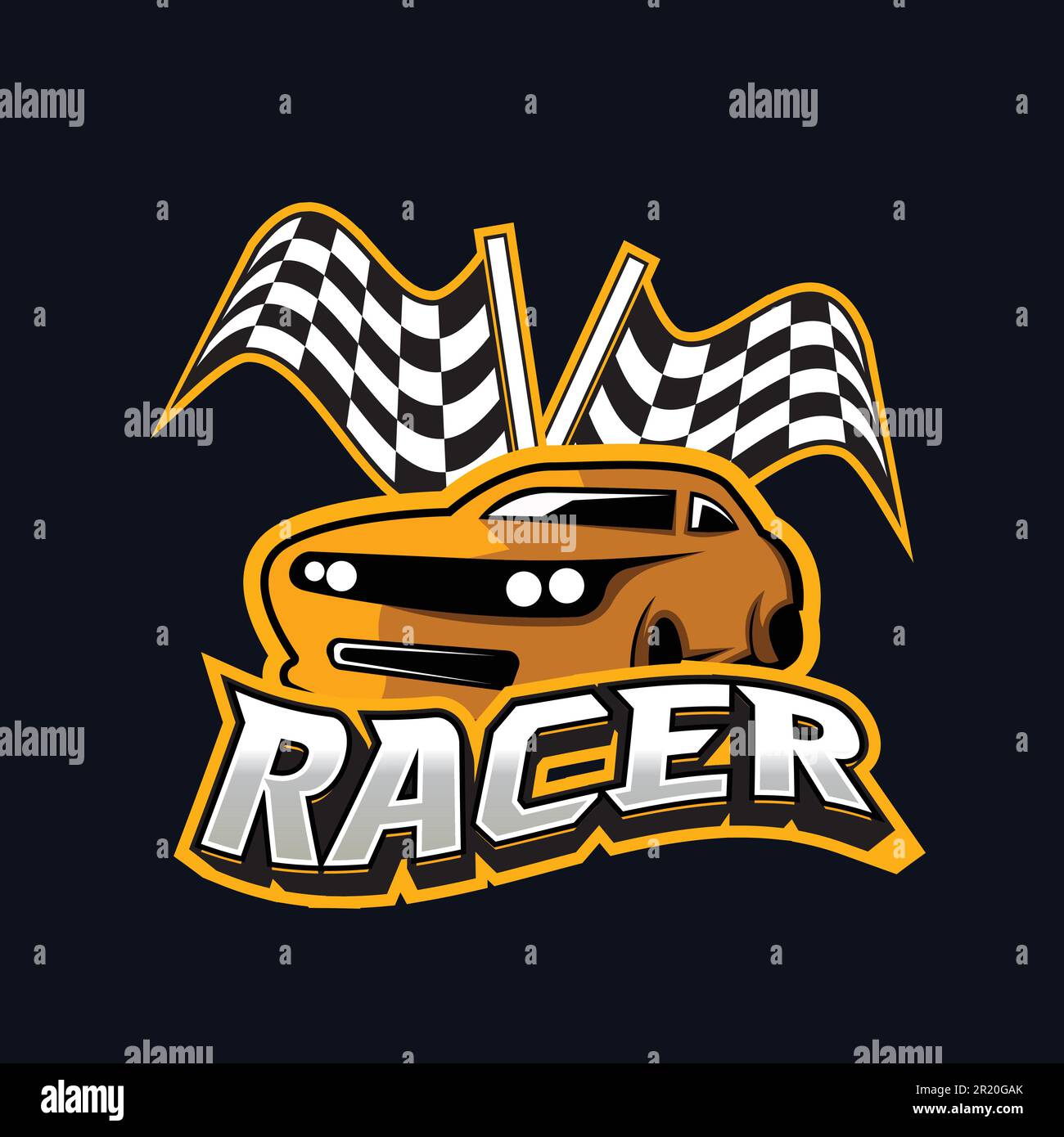 Car Racer Maskottchen Logo-Design. Logo-Illustration für Maskottchen oder Symbol und Identität, Emblem Sport- oder E-Sport-Gaming-Team. Stock Vektor