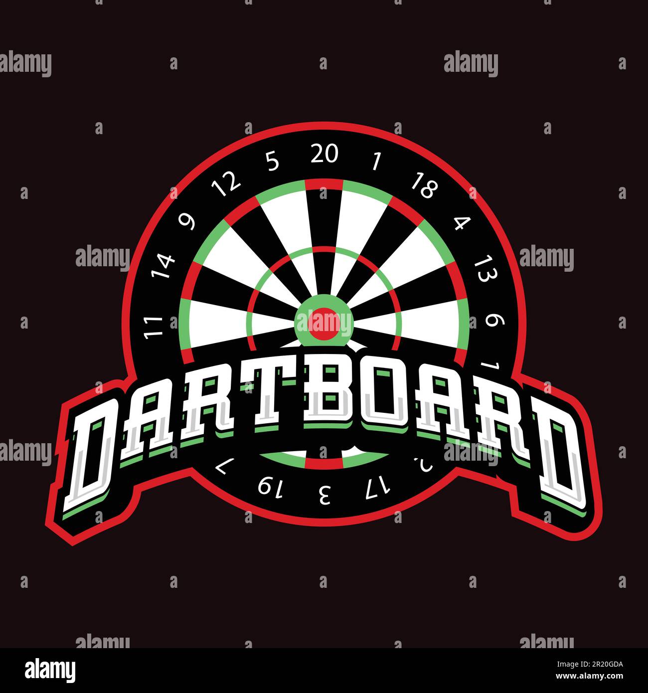 Dartboard Maskottchen Logo-Design. Logo-Illustration für Maskottchen oder Symbol und Identität, Emblem Sport- oder E-Sport-Gaming-Team. Stock Vektor