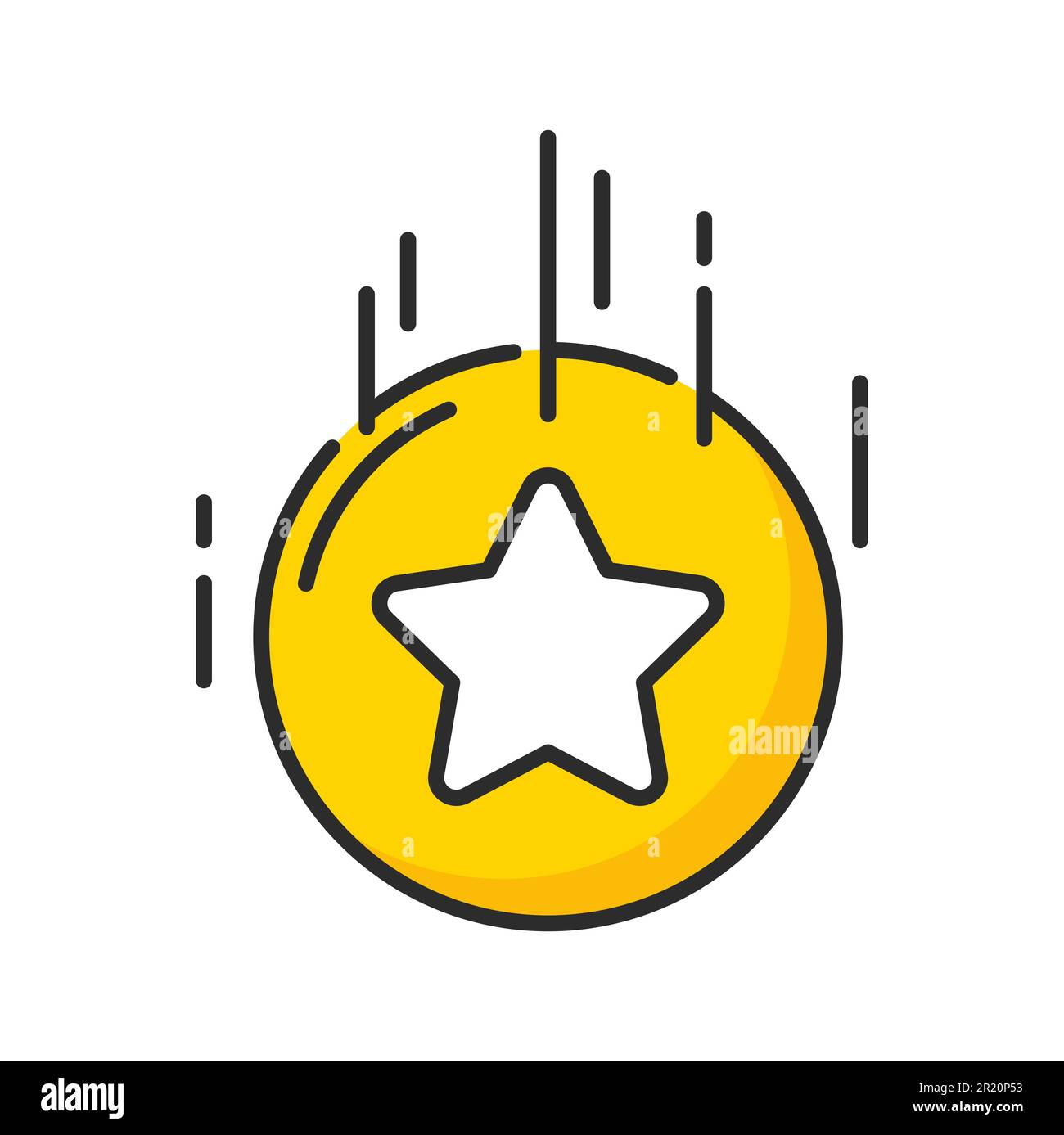 Goldmünze mit Sternsymbol für besondere Bonuspunkte, Bonusleistungen für Kundenloyalität und Prämie. Farbige Linie Token Geld isoliertes Symbol für exklusive Bonuspunkte des Treueprogramms Stock Vektor