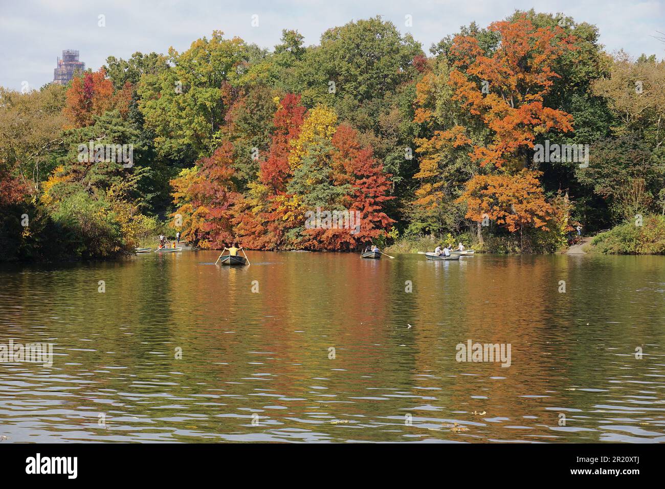 Central Park Lake / Herbst / Ruderboote Stockfoto