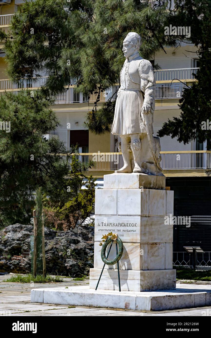 Statue von Dimitrios oder Tsamis Karatasos, Häuptling und Freiheitskämpfer während der griechischen Revolution und für die Erlangung der nationalen Unabhängigkeit, Mo Stockfoto