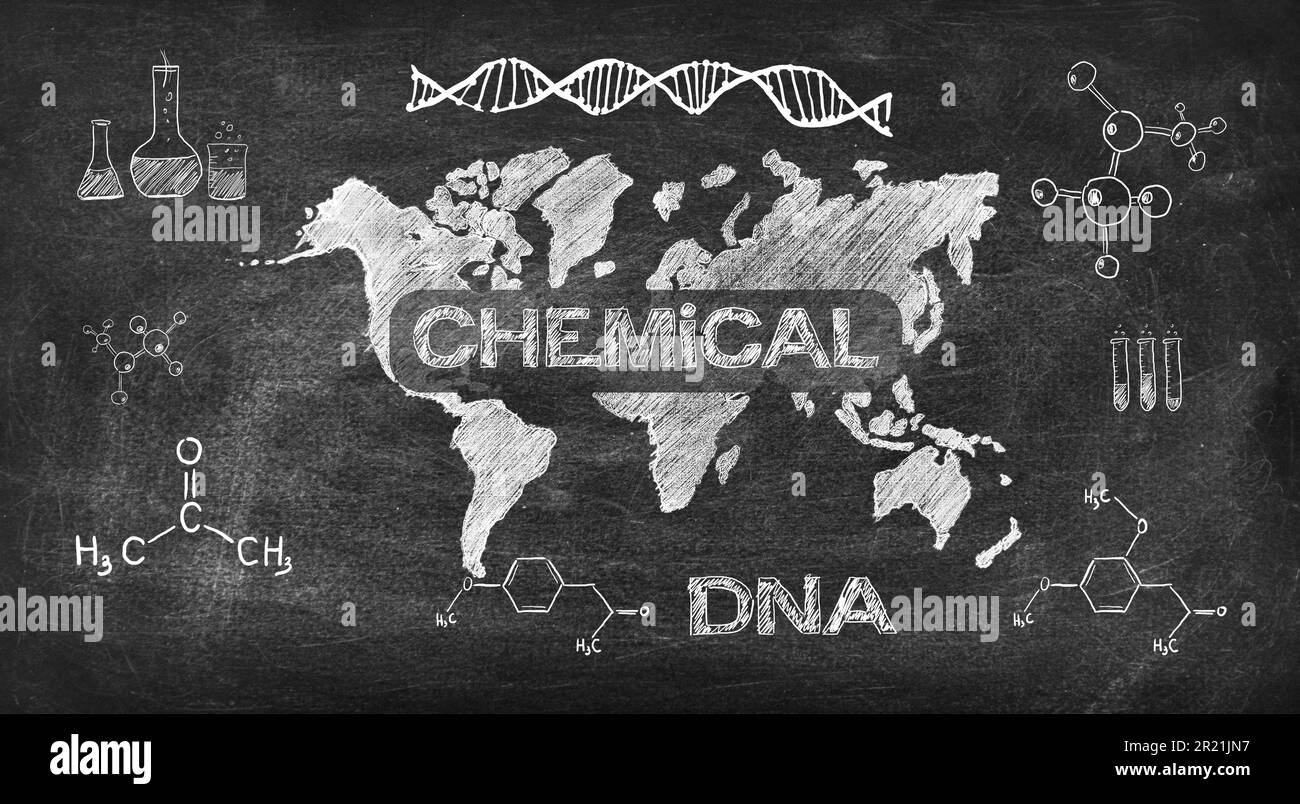 Chemisches Zeichenkonzept auf schwarzer Kreidetafel Stockfoto