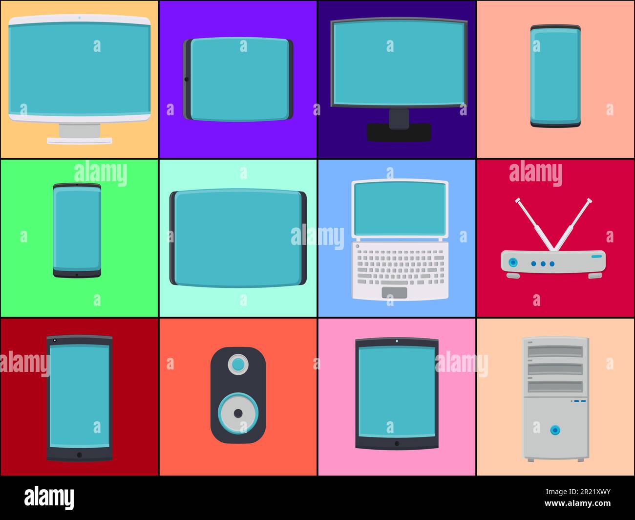 Ein großer Satz an Symbolen für Bauwerkzeuge für Schraubendreher, Schraubenschlüssel, Hämmer, Leitern, Mopps, Schaufeln, Bürsten auf dem Hintergrund von Stock Vektor